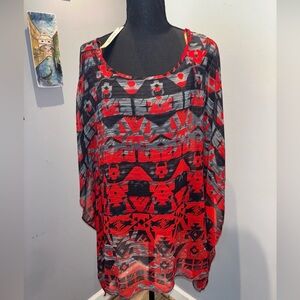 Ariat Boho Western Native Rachel Tunic Poncho‎ Sheer Flowy Top Women's Sz XL